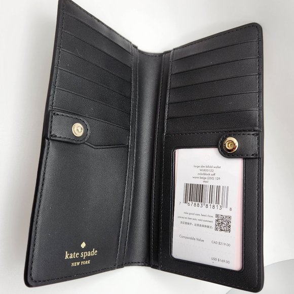 Kate Spade Slim Billfold Wallet - Saffiano Leather - Beige and Black - NWT - Picture 4 of 5
